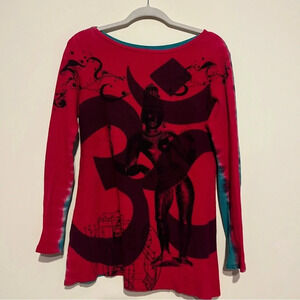 90s Y2K Grunge Graphic Om Two Toned Waffle Knit Thermal Tee